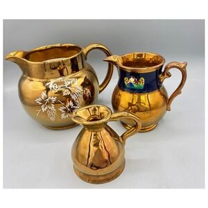 Vtg Wade England Golden Lustre Pitcher Set‎ Decorative Gold Tone Bundle